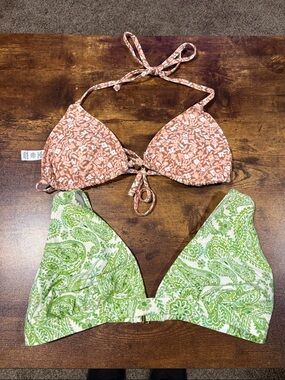 Aerie Peach Floral Bikini Top - Hollister Green Paisley Bikini Top- Size L